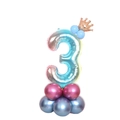 32-inch gradient rainbow number 3 balloon with golden crown and colorful base - Blue Gradient Number 3 (SZLY-02)