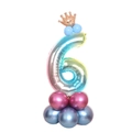 Rainbow gradient number 6 balloon with golden crown and metallic base for birthday party - Blue Gradient Number 6 (SZLY-02)