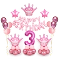 Rosa Luftballon-Set zum 3. Geburtstag mit Krone und Happy Birthday Folienballons - Rosa Krone Säule Nummer 3 Stil