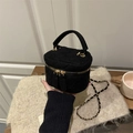 Quilted black velvet box bag with gold chain strap and top handle for elegant wear - Black