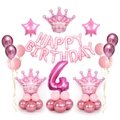 Rosa und lila Geburtstagsballon-Set zum 4. Geburtstag mit Banner und Krone - Rosa Krone Säule Nummer 4 Stil