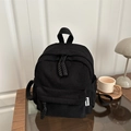 Mini sac à dos noir en velours côtelé pour femmes avec fermetures éclair en cordelette - Noir