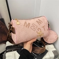 Sac Boston rose avec imprimé lettres et bandoulière large en tissu réglable - Rose