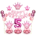 Pink 5th birthday balloon set with crown, star, and happy birthday letter balloons - Pink Crown Column Number 5 Style