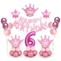 Pink and purple 6th birthday balloon set with crown and happy birthday banner - Pink Crown Column Number 6 Style