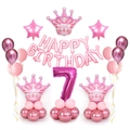 Pink crown balloon set with number 7 and Happy Birthday letters for girls party - Pink Crown Column Number 7 Style