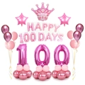Pink and rose red crown number 100 balloon column set for 100 days birthday party - Pink Crown Column Happy 100 Days Style
