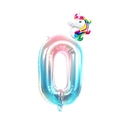 Gradient rainbow number 0 foil balloon with a small unicorn head for birthday party - Number 0 (Mini Rainbow Unicorn + Blue Gradient)