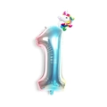 32-inch gradient number 1 foil balloon with colorful unicorn detail for birthday party - Number 1 (Mini Rainbow Unicorn + Blue Gradient)
