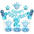 Blue 2nd birthday balloon set with numbers, crowns and Happy Birthday banner - Blue Crown Column Number 2 Style