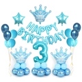 Blue 3rd birthday balloon set with number 3 crown and stars for party decoration - Blue Crown Column Number 3 Style