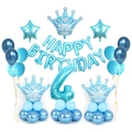 Blue 4th birthday balloon kit with Happy Birthday letters and crown balloons - Blue Crown Column Number 4 Style