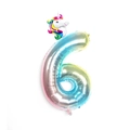Number 6 rainbow gradient foil balloon with mini unicorn top for birthday party decor - Number 6 (Mini Rainbow Unicorn + Blue Gradient)