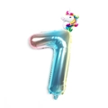 Gradient unicorn number 7 foil balloon with metallic finish for birthday party decor - Number 7 (Mini Rainbow Unicorn + Blue Gradient)