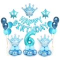 Blue birthday balloon set with number 6, crown, stars and Happy Birthday letters - Blue Crown Column Number 6 Style