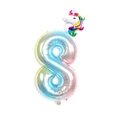 32-inch macaron gradient number 8 foil balloon with a small unicorn head for party decor - Number 8 (Mini Rainbow Unicorn + Blue Gradient)