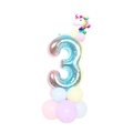 Macaron gradient rainbow number 3 balloon with unicorn topper for birthday party decor - Blue Gradient Column-Number 3 (SZLY-05)
