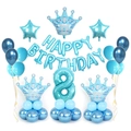 Blue and white birthday balloon set with number 8, crown and happy birthday letters - Blue Crown Column Number 8 Style