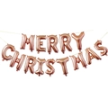 Rose gold foil balloons spelling MERRY CHRISTMAS with metallic reflective texture - Rose Gold Christmas Letters
