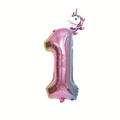 32-inch gradient pink and purple number 1 foil balloon with a unicorn head detail - Number 1 (Mini Purple Unicorn + Pink Gradient)