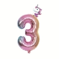 Gradient rainbow number 3 unicorn foil balloon for magical birthday party decor - Number 3 (Mini Purple Unicorn + Pink Gradient)