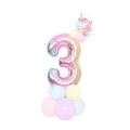 Gradient rainbow number 3 balloon with pink unicorn topper for 3rd birthday party decor - Pink Gradient Column-Number 3 (SZLY-05)