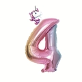32-inch gradient pink number 4 foil balloon with mini unicorn for birthday party decor - Number 4 (Mini Purple Unicorn + Pink Gradient)