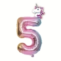 Gradient unicorn number 5 foil balloon with rainbow colors for birthday party deco - Number 5 (Mini Purple Unicorn + Pink Gradient)