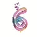 Rainbow gradient number 6 foil balloon with cute unicorn head for birthday party decor - Number 6 (Mini Purple Unicorn + Pink Gradient)