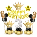 Luxury black and gold balloon kit with crown and silver number three for 3rd birthday - Gold Crown Column Number 3 Style