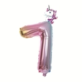 32-inch gradient rainbow number 7 foil balloon with unicorn head decoration for birthday party - Number 7 (Mini Purple Unicorn + Pink Gradient)