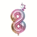 Number 8 unicorn gradient aluminum foil balloon for birthday party decorations - Number 8 (Mini Purple Unicorn + Pink Gradient)