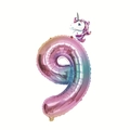 32-inch gradient unicorn number 9 foil balloon for kids birthday party decor - Number 9 (Mini Purple Unicorn + Pink Gradient)