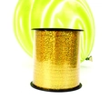 Detail of holographic golden laser ribbon roll with sparkling glitter for party decor - 250 Yards Laser Gold