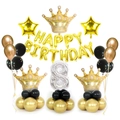 Birthday decoration set with golden Happy Birthday balloons and silver number 8 crown - Gold Crown Column Number 8 Style