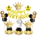 Gold and black 9th birthday balloon set with number 9, crown, and stars for party decor - Gold Crown Column Number 9 Style