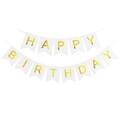 White and gold swallowtail Happy Birthday banner for party wall decorations - Small Fishtail Birthday Banner / White