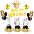 Golden balloon set with 100 days letter balloons and silver number column for kids party - Gold Crown Column Happy 100 Days Style