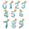 Rainbow gradient number balloons 0-9 with gold crown for birthday party decor - Mini Crown and Blue Gradient Number