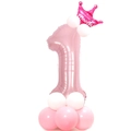 Palloncino numero 1 rosa con corona da principessa per decoro primo compleanno bimba - Numero 1 Rosa Perlato