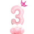 Palloncino numero 3 rosa con corona per decorazioni festa di compleanno bambina - Numero 3 Rosa Perlato