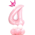 Zartrosa Luftballon Zahl 4 mit Prinzessinnen Krone für Mädchen Geburtstagsdeko - Perlmutt Rosa Nummer 4
