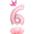 Rosa Nummer 6 Ballon Set mit Prinzessinnenkrone und Latexbasis für Geburtstagsdeko - Perlmutt Rosa Nummer 6