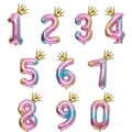 32-inch gradient rainbow number balloons set with gold crown for birthday party decor - Mini Crown and Pink Gradient Number