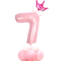Palloncino numero 7 rosa con corona e base in lattice per compleanno di bambina - Numero 7 Rosa Perlato
