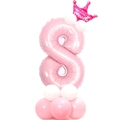 Palloncino numero 8 rosa con corona da principessa per decorazione compleanno - Numero 8 Rosa Perlato