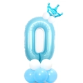 Palloncino numero 0 azzurro da 32 pollici con corona da principe per festa di compleanno - Numero 0 Blu Perlato