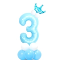 Colonna di palloncini blu numero 3 con corona e palloncini in lattice per terzo compleanno - Numero 3 Blu Perlato