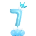 Torre di palloncini numero 7 blu con corona per decorazione festa compleanno - Numero 7 Blu Perlato