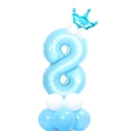 Colonna palloncino numero 8 azzurro da 32 pollici con corona per compleanno bimbo - Numero 8 Blu Perlato